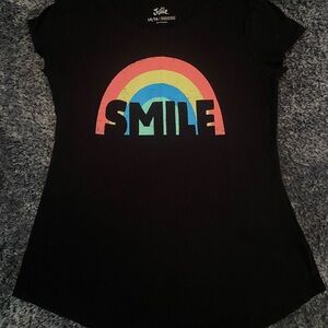 Justice Black Tee with Colorful Smile Rainbow Graphic, XL 14/16